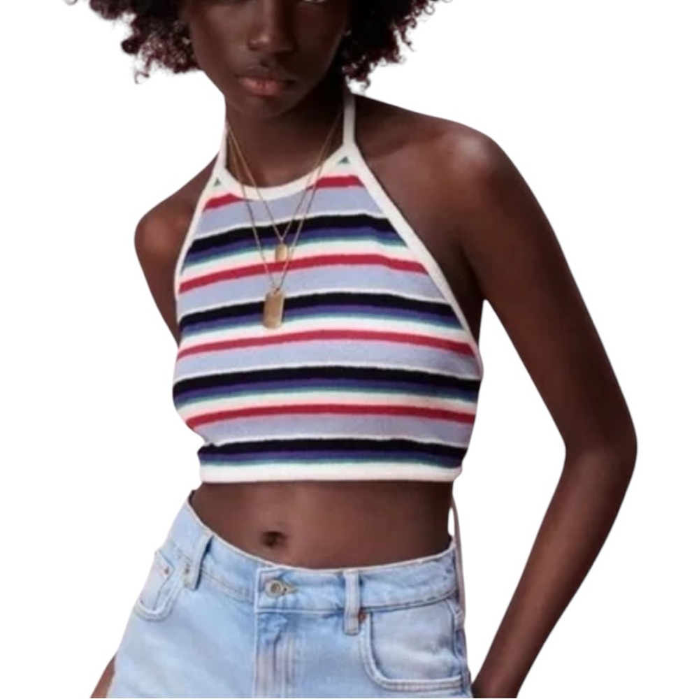 ZARA Striped Halter Neck Crop Top size Medium